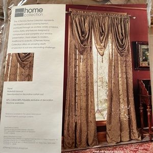 New Curtains set gold 2 rod pocket panels 54x84 and 2 waterfall valences 64x38